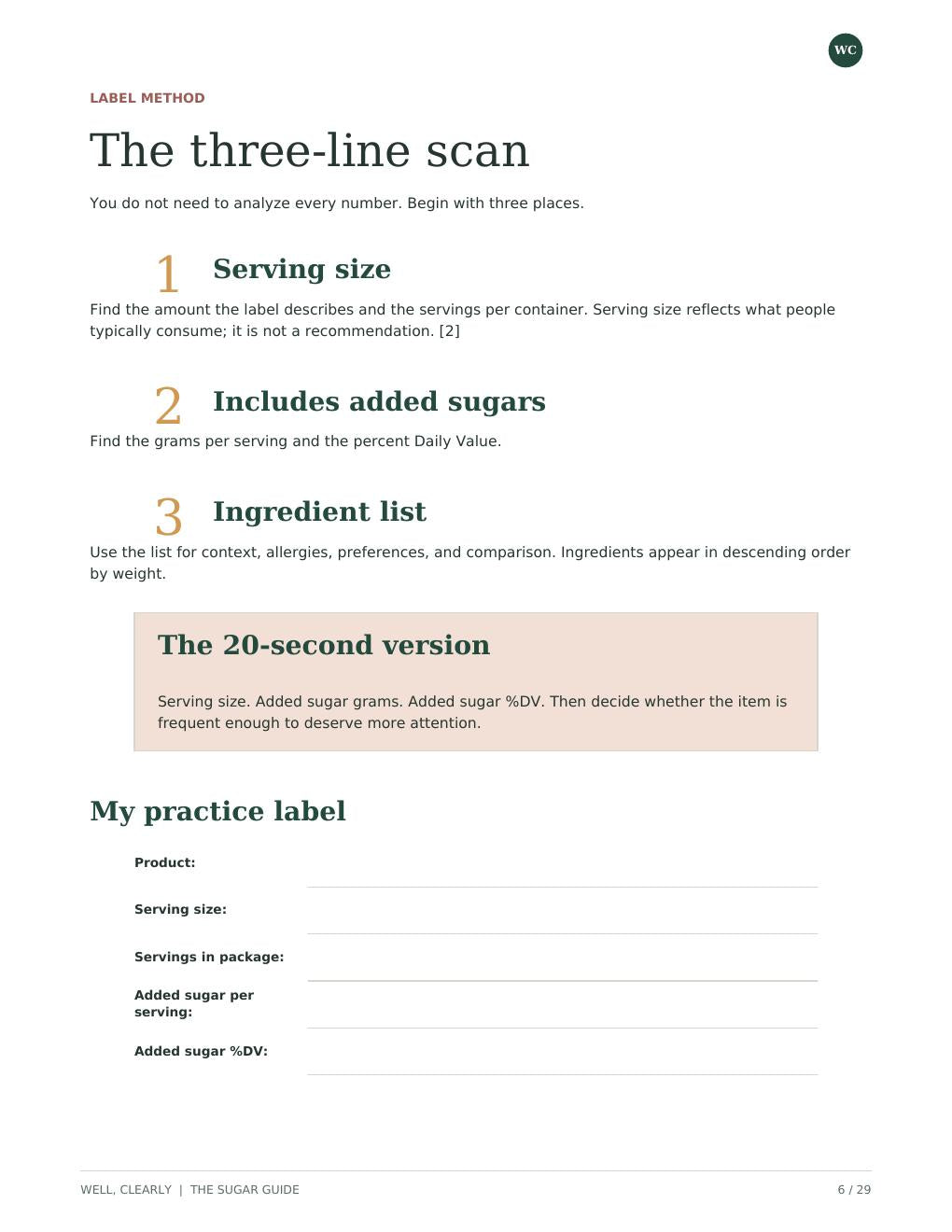 Sugar Guide label method page
