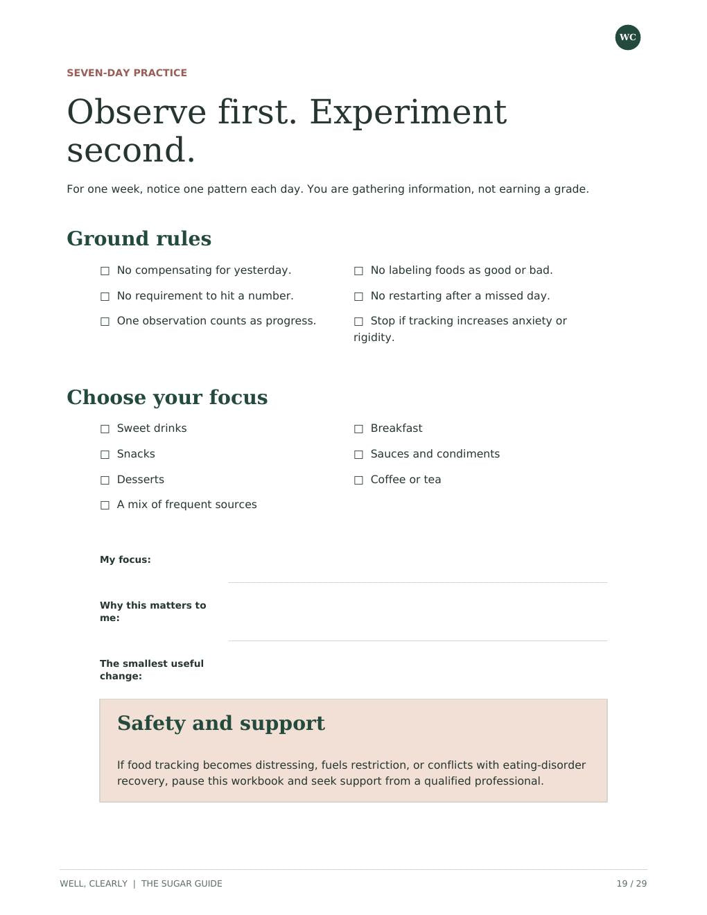 Sugar Guide practice page